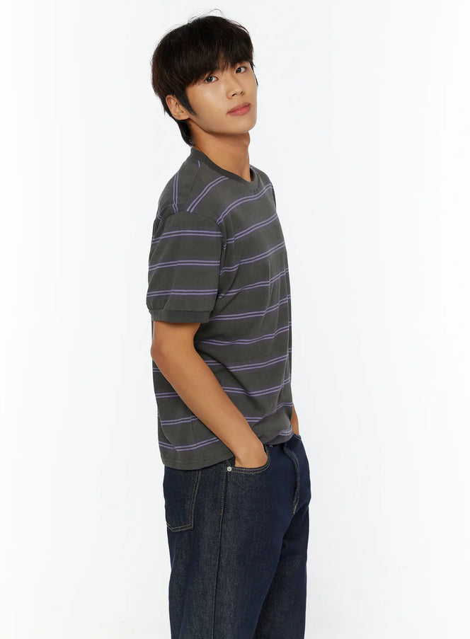 Men's Casual Striped T-Shirt IL515 in Purple, size M/L