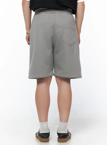 Men's Casual Sweat Shorts (Gray) IL502 gray back view on model showing single back welt pocket stitching elastic waistband and relaxed fit hem