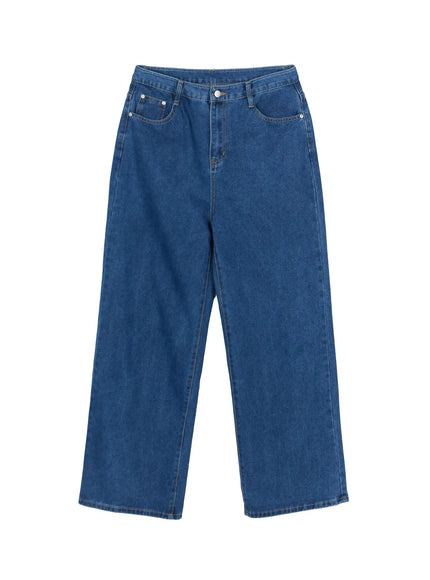 Men's Casual Wide Leg Jeans IL509 Blue flat-lay front view showing five-pocket construction, button closure, and wide-leg cut on white background