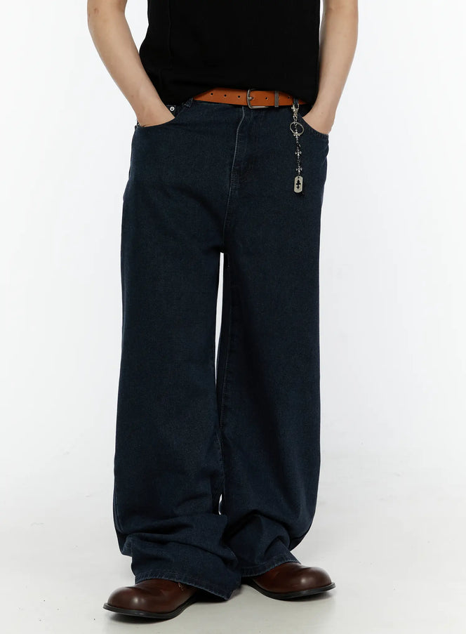 Men's Classic Wide Leg Jeans IL509 in Dark blue, size S