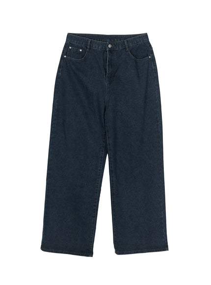Men's Classic Wide Leg Jeans IL509 dark navy blue flat-lay front view showing full silhouette five-pocket construction and silver button hardware