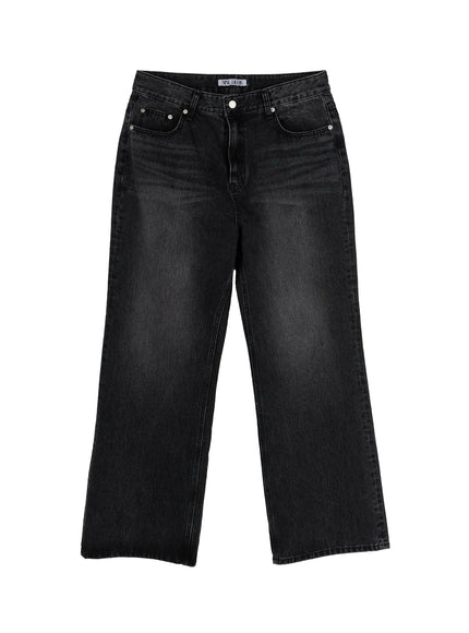 Men's Dark Wash Flare Jeans IL513 Black flat-lay front view showing faded wash denim, five-pocket design, and flare leg cut