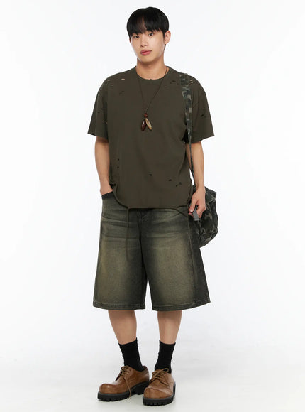 Men's Distressed Tee IL514 in Dark green, size M/L