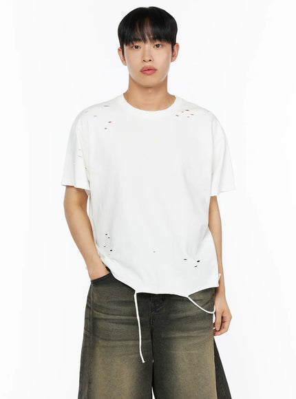 Men's Distressed Tee IL514 in White, size M/L