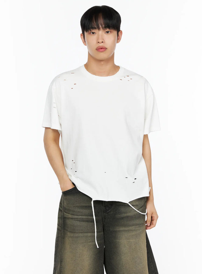 Men's Distressed Tee IL514 in White, size M/L