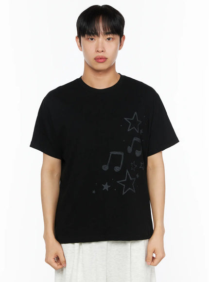 Men's Drawing Graphic Tee IL514 in Black, size S/M