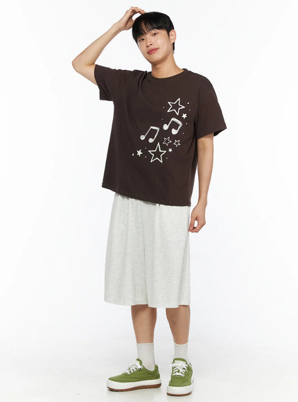 Men's Drawing Graphic Tee IL514 in Dark brown, size S/M