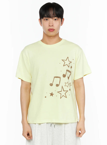 Men's Drawing Graphic Tee IL514 in Yellow, size S/M