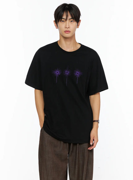 Men's Embroidered Graphic Tee IL528 in Black, size M/L