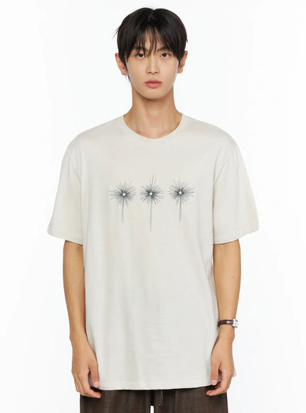 Men's Embroidered Graphic Tee IL528 in Light beige, size M/L