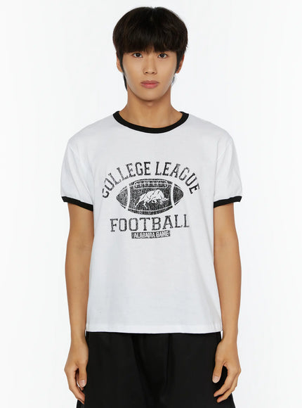 Men's Football Graphic T-Shirt IL513 in White, size M/L
