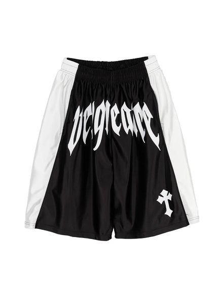 Men's Gothic Print Athletic Shorts IL515 in Black, size M/L