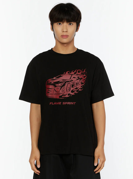 Men's Graphic Car Print T-Shirt IL513 in Black, size M/L