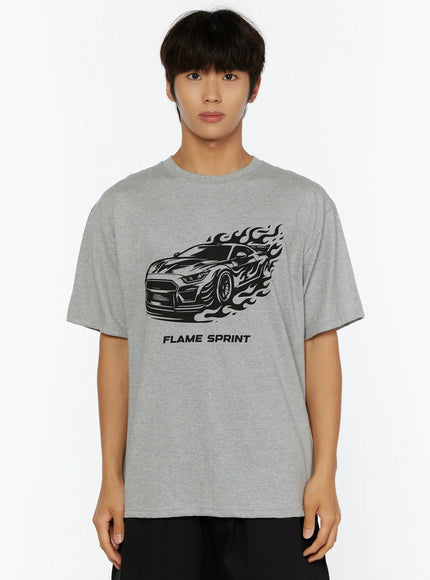 Men's Graphic Car Print T-Shirt IL513 in Gray, size M/L