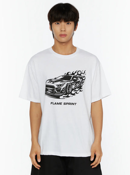 Men's Graphic Car Print T-Shirt IL513 in White, size M/L