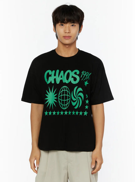 Men's Graphic Chaos T-Shirt IL509 in Black, size S/M