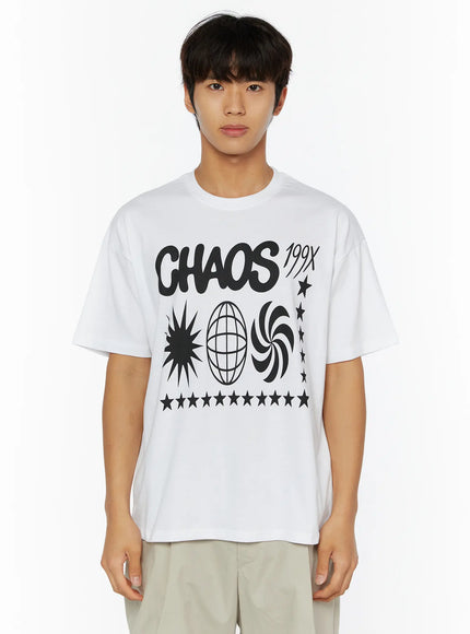 Men's Graphic Chaos T-Shirt IL509 in White, size S/M