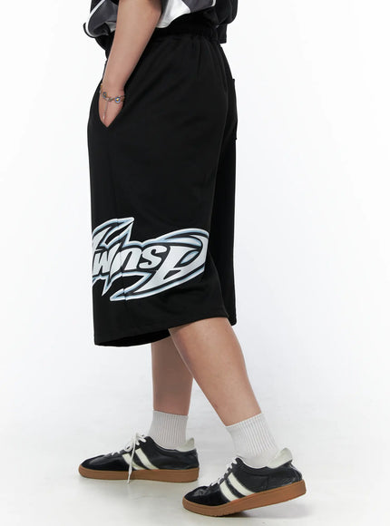 Men's Graphic Logo Shorts (Black) IL502 in Black, size M/L
