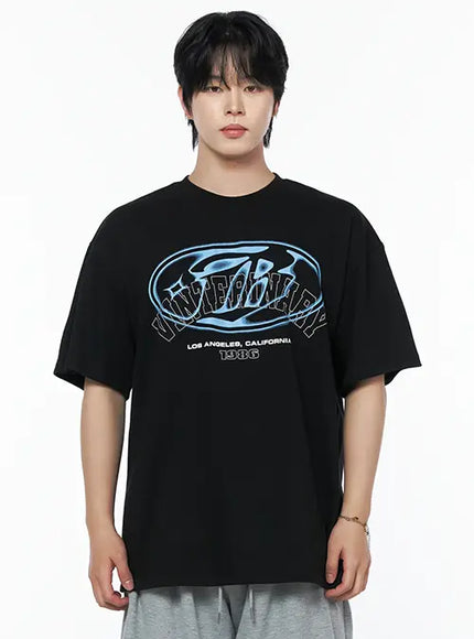 Men's Graphic Oversized T-Shirt IL502 in Black, size M/L