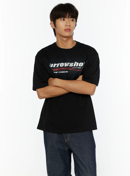 LEWKIN Men's Graphic Oversized T-Shirt IL515 Black front shot on male model with arms crossed styled with dark indigo jeans