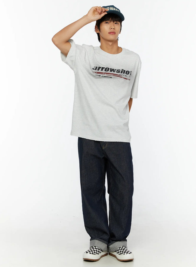 Men's Graphic Oversized T-Shirt IL515 in Light gray, size M