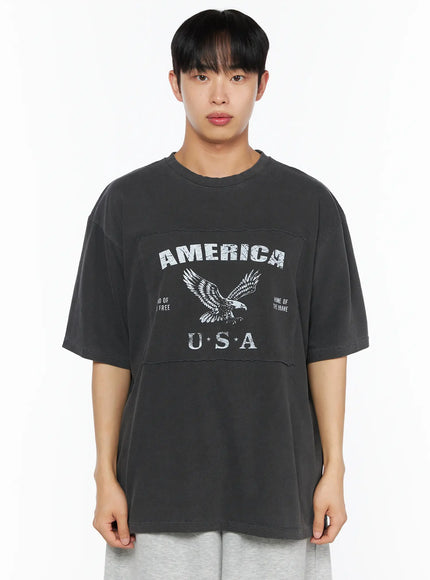 Men's Graphic Oversized Tee IL510 in Dark gray, size M/L