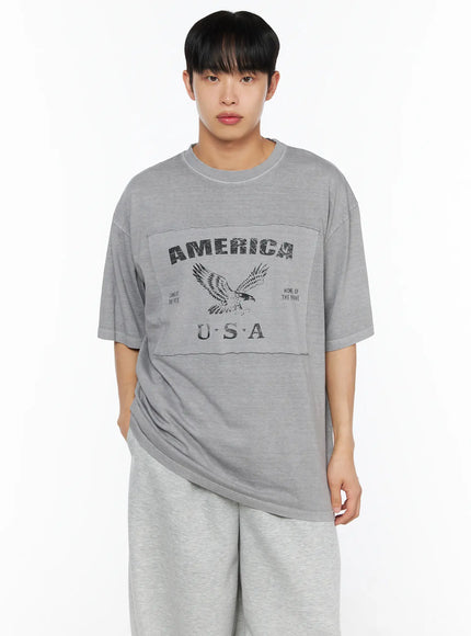 Men's Graphic Oversized Tee IL510 in Gray, size M/L