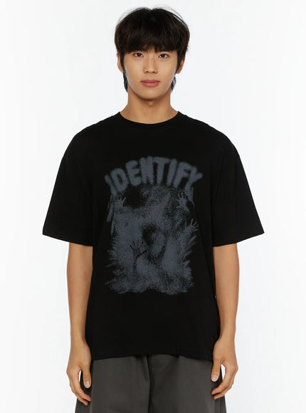 Men's Graphic Oversized Tee IL515 in Black, size M/L