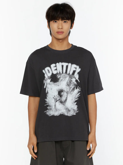 Men's Graphic Oversized Tee IL515 in Dark gray, size M/L
