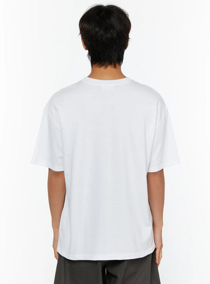 Men's Graphic Oversized Tee IL515 White back view on male model plain clean back dropped shoulder boxy cotton oversized tee