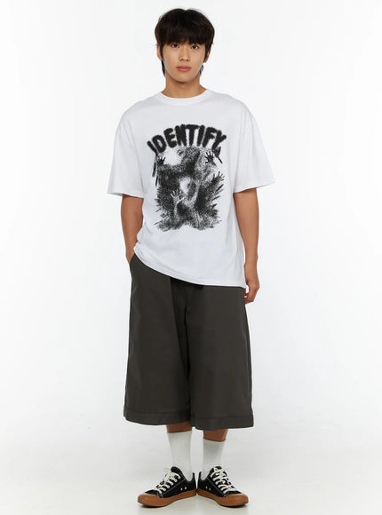 Men's Graphic Oversized Tee IL515 in White, size M/L