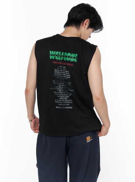 Men's Graphic Print Sleeveless Tee IL502 in Black, size M/L