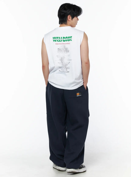 Men's Graphic Print Sleeveless Tee IL502 in White, size M/L