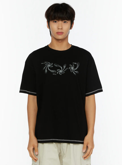 Men's Graphic Print T-Shirt IL513 in Black, size M/L