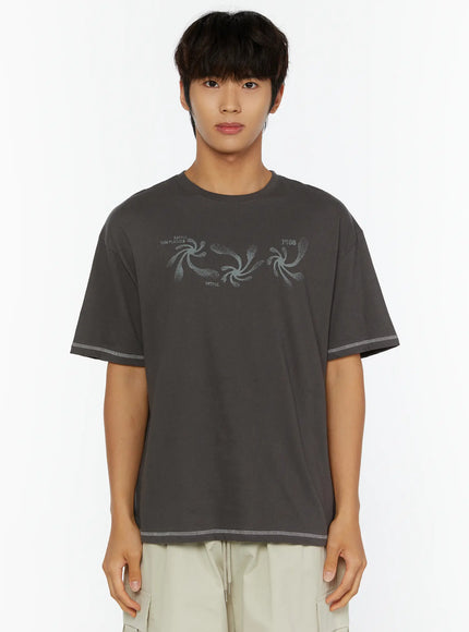 Men's Graphic Print T-Shirt IL513 in Dark gray, size M/L