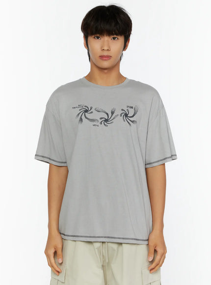 Men's Graphic Print T-Shirt IL513 in Light gray, size M/L
