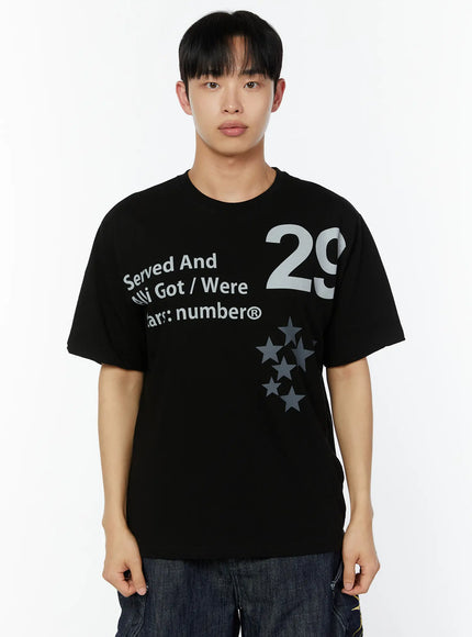 Men's Graphic Print T-Shirt IU529 in Black, size M/L