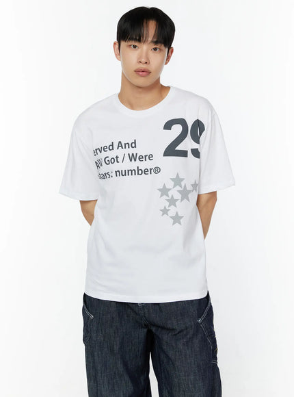 Men's Graphic Print T-Shirt IU529 in White, size M/L