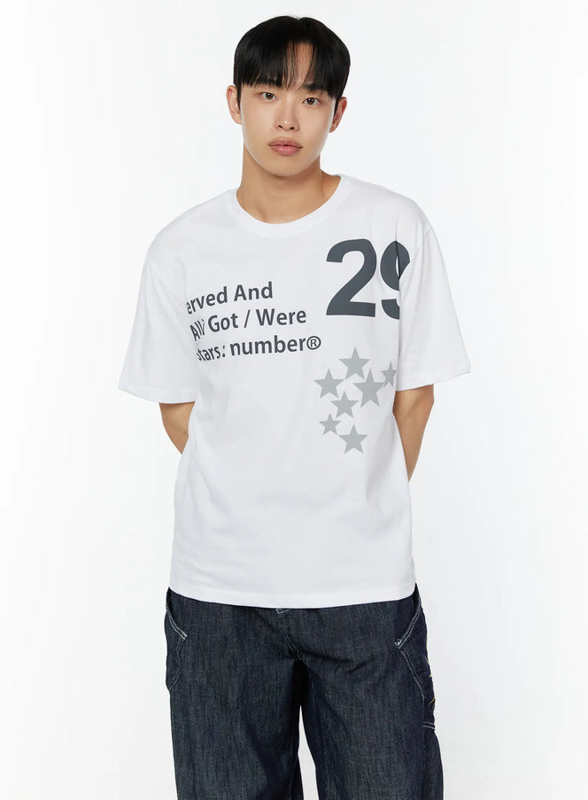 Men's Graphic Print T-Shirt IU529 in White, size M/L