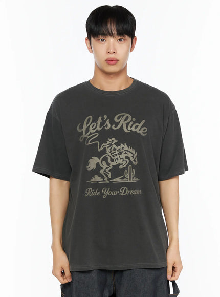 Men's Graphic Print Tee IL510 in Dark gray, size M/L