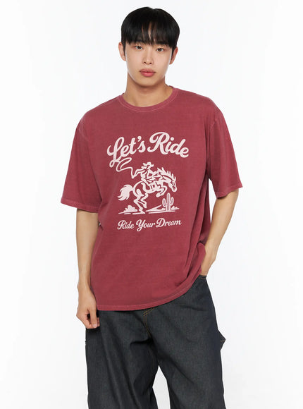 Men's Graphic Print Tee IL510 in Dark pink, size M/L