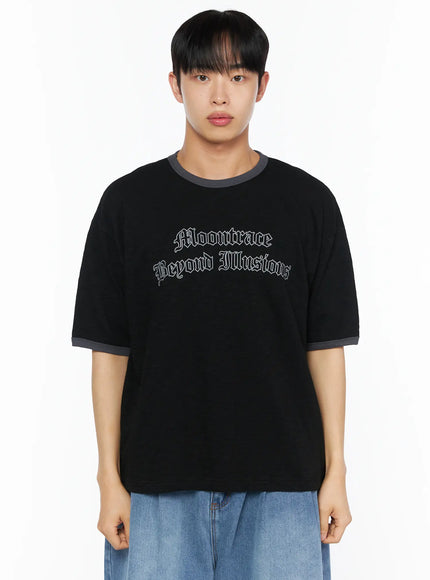 Men's Graphic Ringer T-Shirt IL510 in Black, size M/L