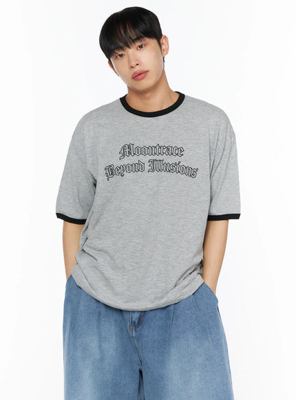 Men's Graphic Ringer T-Shirt IL510 in Gray, size M/L