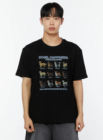Men's Graphic Round Neck T-Shirt IU529 in Black, size M/L