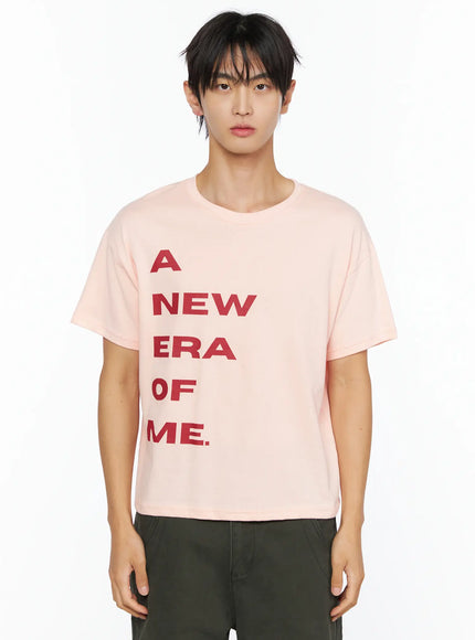 Men's Graphic Semi-Crop T-Shirt IL528 in Light pink, size S/M
