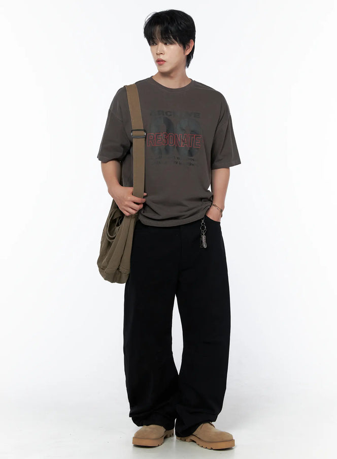 Men's Graphic Short Sleeve T-Shirt IU523 in Dark brown, size M/L