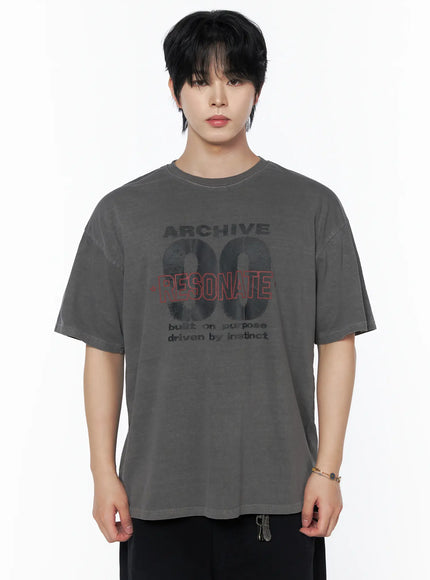 Men's Graphic Short Sleeve T-Shirt IU523 in Dark gray, size M/L