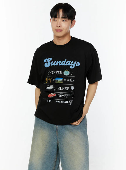 Men's Graphic Short Sleeve T-Shirt IU529 in Black, size M/L