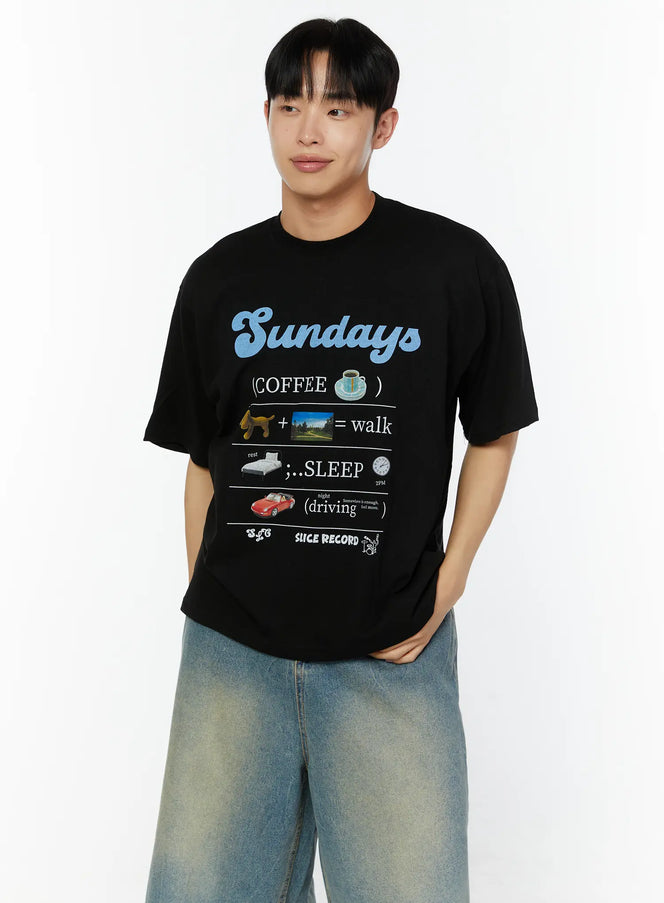 Men's Graphic Short Sleeve T-Shirt IU529 in Black, size M/L