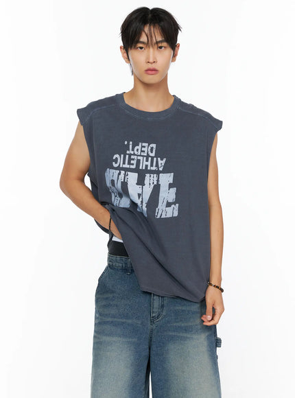 Men's Graphic Sleeveless Shirt IL520 in Dark blue, size M/L